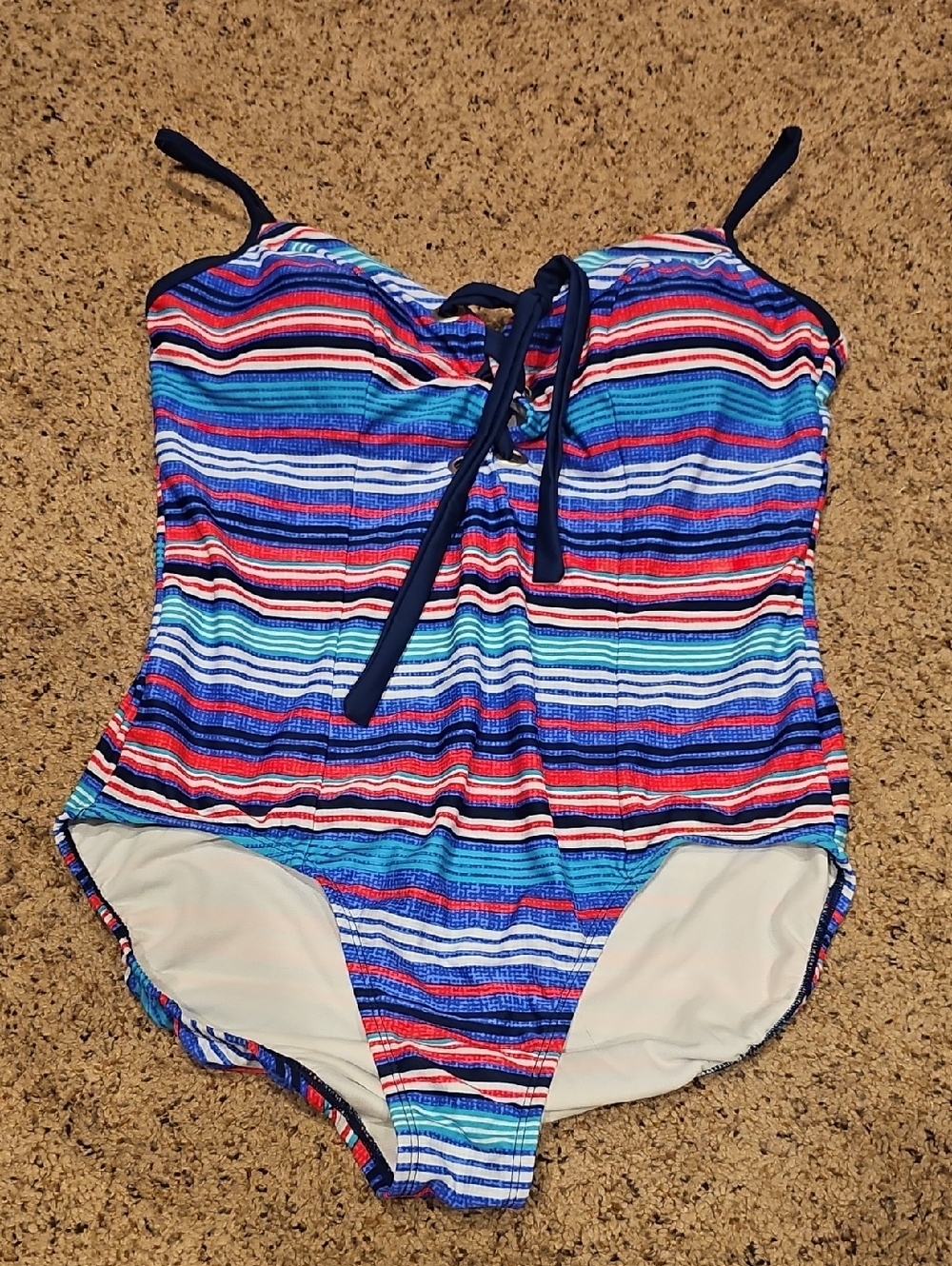 Time and Tru Striped One-Piece Swimsuit - Blue, Pink & White